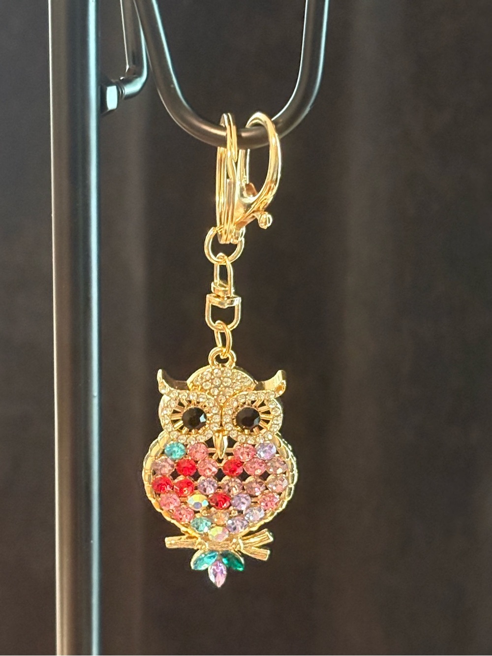 Gold-Tone Multicolor Crystal Owl Keychain - Women Accessories